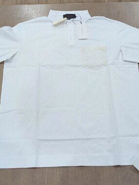 $535 Mens Simone Rocha Lace Pocket Polo Shirt White/Ivory Large